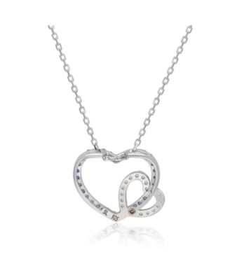 Suzy Levian Sterling Silver Sapphire & Created White Sapphire Double Heart Pendant Necklace