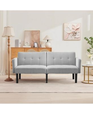 Convertible Futon Sofa Bed, 75.5” Linen Flannel Loveseat Couch Bed With Solid Wood Legs & 700lbs Capacity