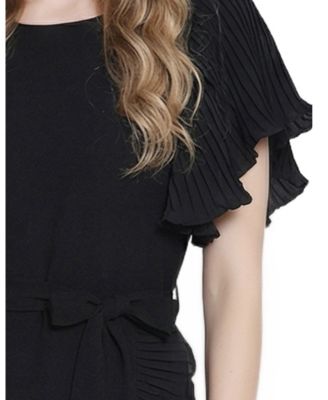 Women's Short-Sleeve Pleated Ruffle Dress