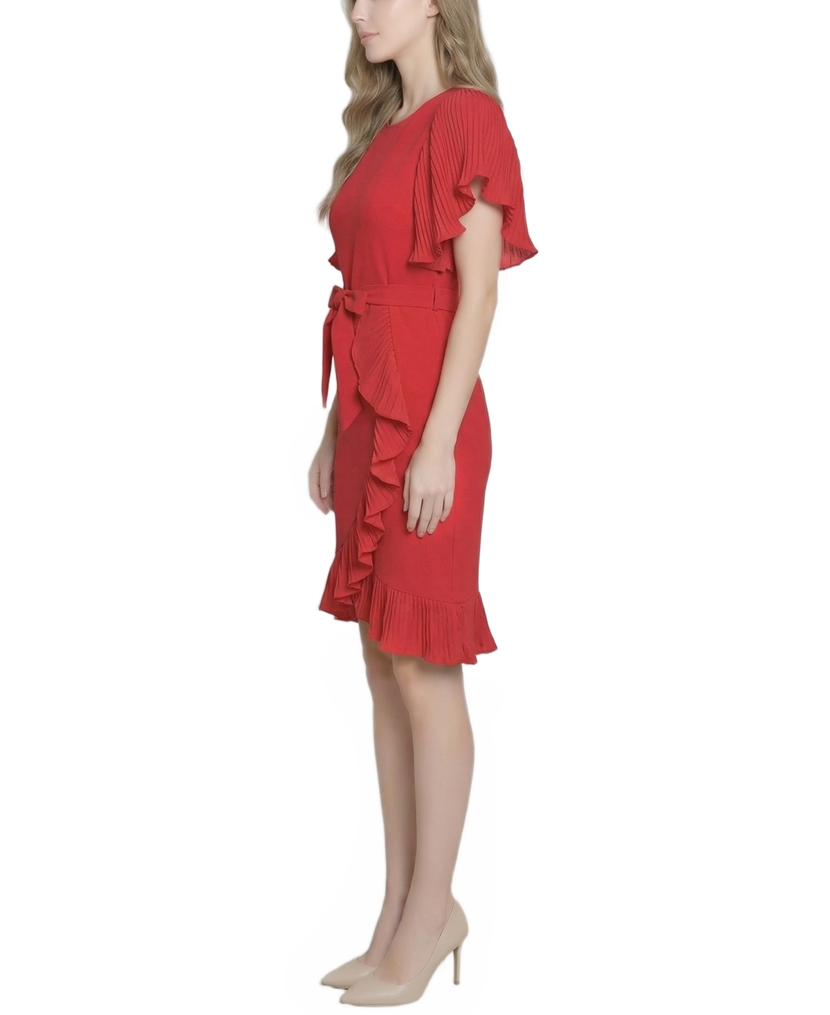 Ny Collection Women's Short-Sleeve Pleated Ruffle Dress
