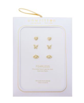 Cubic Zirconia Heart, Butterfly and Evil Eye Trio Earring Set