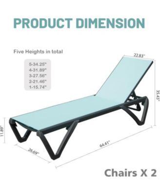 2 Pcs Outdoor Lounge Chair, Aluminum Plastic Patio Chaise Lounge with 5 Position Adjustable Backrest and Wheels