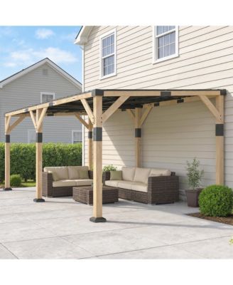 10'x20' Wood Gazebo, Hardtop Lean-to Gazebo Pergola, Light