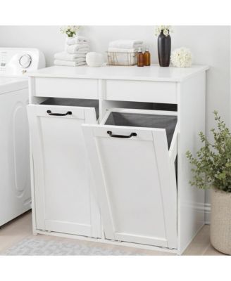 Laundry Hamper Cabinet - Pull-Out Bathroom Storage Unit with 2 Removable Liner Bag for Easy Sorting & Storage, Perfect for Small Spaces