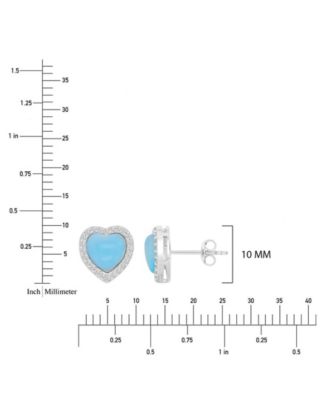 Larimar & Cubic Zirconia Heart Stud Earrings in Rhodium Over Sterling Silver