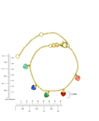 Multicolor Dangling Hearts Anklet in 14k Yellow Gold Over Sterling Silver