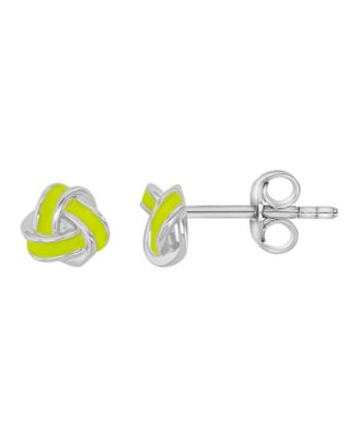 Yellow Enamel Knot Stud Earrings in Rhodium Over Sterling Silver