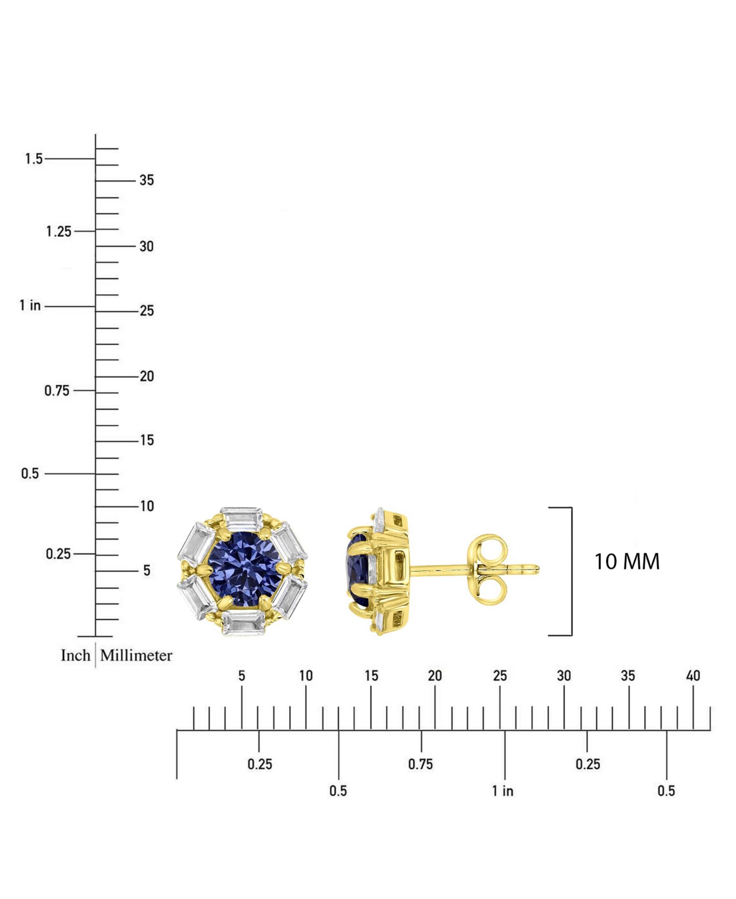 Polished Tanzanite Colored Cubic Zirconia Stud Earrings in 14k Yellow Gold Over Sterling Silver