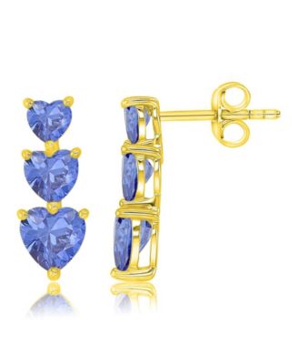 Triple Heart Tanzanite Stone Earrings in 14k Yellow Gold Over Sterling Silver