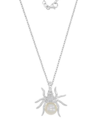 Diamond Accent & Pearl Spider Necklace in Rhodium Over Sterling Silver