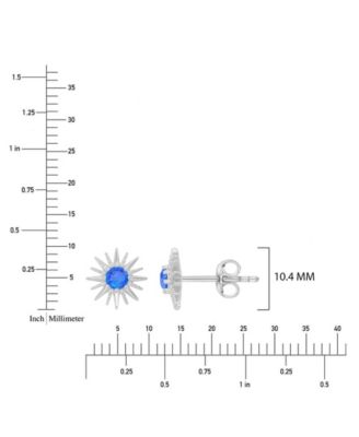 Created Blue Spinel Starburst Stud Earrings in Rhodium Over Sterling Silver