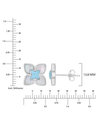 Larimar and Imitation Pearl Flower Stud Earrings in Rhodium Over Sterling Silver