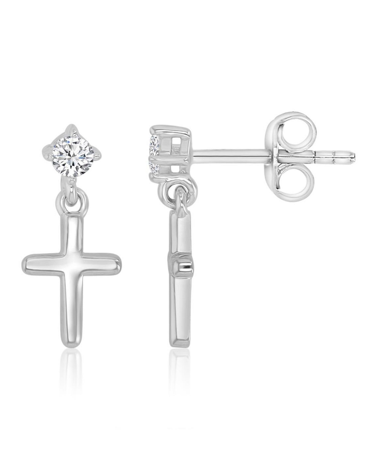 Cubic Zirconia Cross Dangling Earrings in Rhodium Over Sterling Silver
