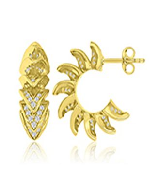 Cubic Zirconia Sparkling Huggie Earrings in 14k Yellow Gold Over Sterling Silver