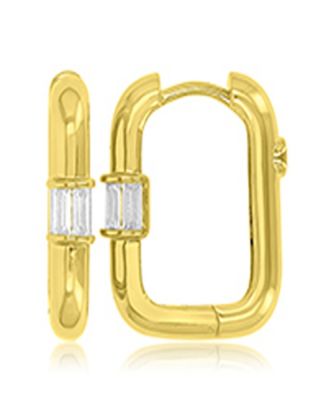 Cubic Zirconia Rectangular Hoop Earrings in 14k Yellow Gold Over Sterling Silver