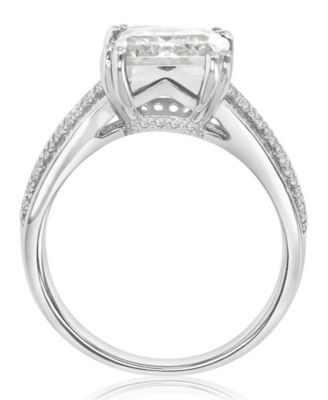 Polished Cubic Zirconia Emerald-Cut Engagement Ring in Rhodium Over Sterling Silver