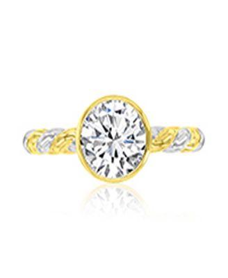 Cubic Zirconia Bezel Twisted Ring in 14k Yellow Gold Over Sterling Silver