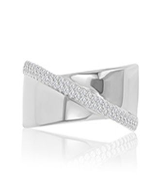 Cubic Zirconia Crossover Ring in Rhodium Over Sterling Silver