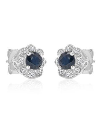 Diamond and Blue Sapphire Stud Earrings in 10k White Gold