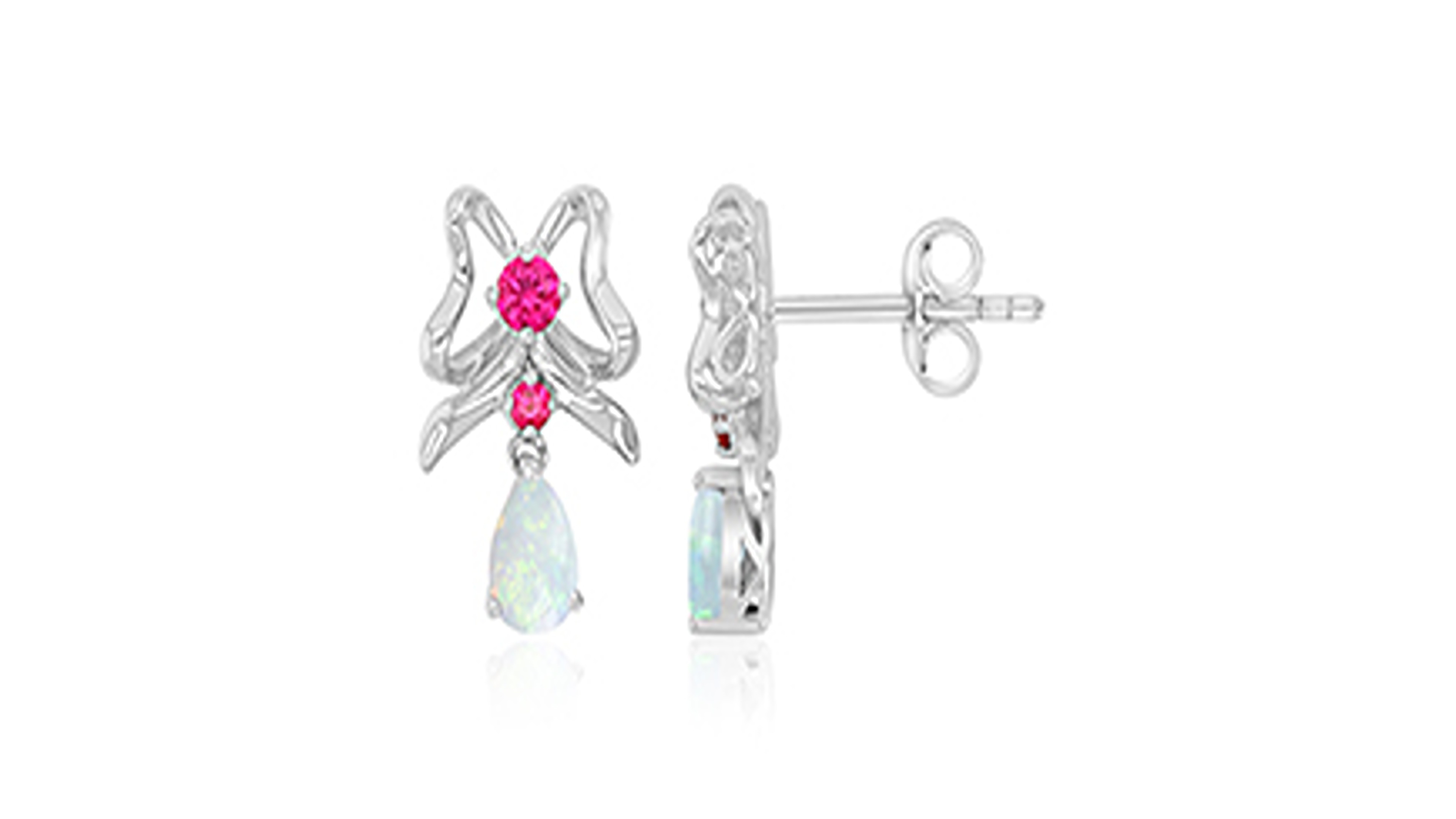 Macy's Created Opal and Ruby Dangling Earrings in Rhodium Over Sterling Silver