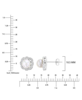 Diamond & Imitation Pearl Stud Earrings in Rhodium Over Sterling Silver
