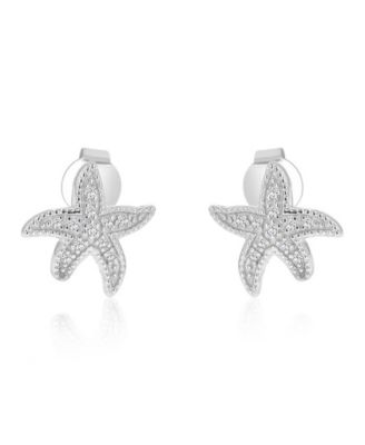 Created White Sapphire Star Fish Stud Earrings in Rhodium Over Sterling Silver