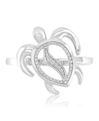 Diamond Accent Sea Turtle Ring in Rhodium Over Sterling Silver