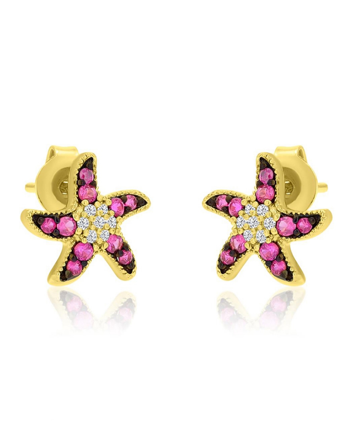 Macy's Created White Sapphire and Ruby Stud Earrings in 14k Yellow Gold Over Sterling Silver