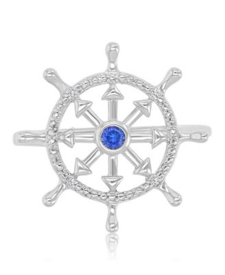 Diamond Accent & Created Blue Sapphire Rudder Ring in Rhodium Over Sterling Silver