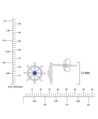 Diamond Accent & Created Blue Sapphire Rudder Stud Earrings in Rhodium Over Sterling Silver