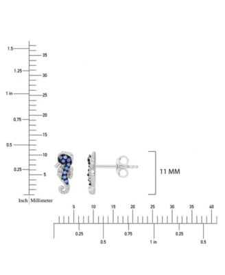 Created Blue Sapphire and White Sapphire Seahorse Stud Earrings in Rhodium Over Sterling Silver