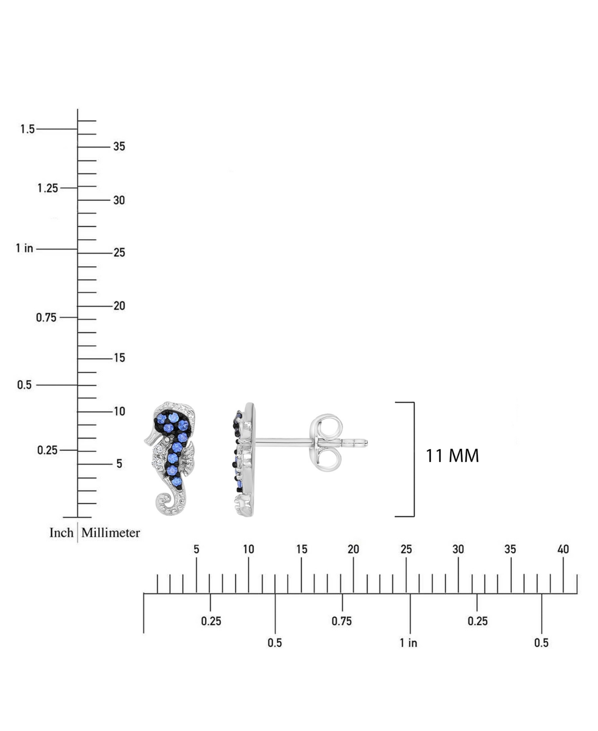 Macy's Created Blue Sapphire and White Sapphire Seahorse Stud Earrings in Rhodium Over Sterling Silver