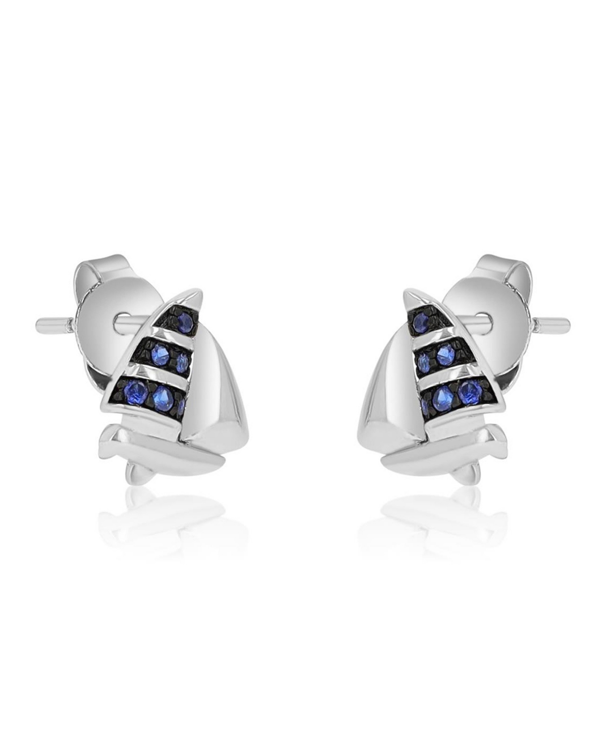 Macy's Created Blue Sapphire Ship Stud Earrings in Rhodium Over Sterling Silver
