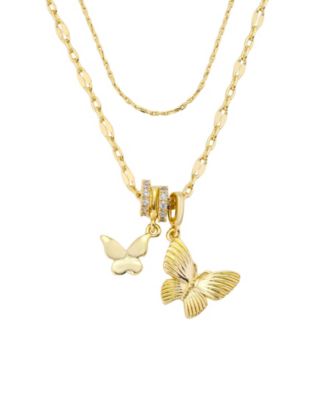 Cubic Zirconia Butterfly Charm Layered Necklace Set