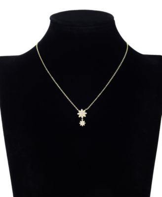 Cubic Zirconia Double Flower Drop Pendant Necklace with Earring Set