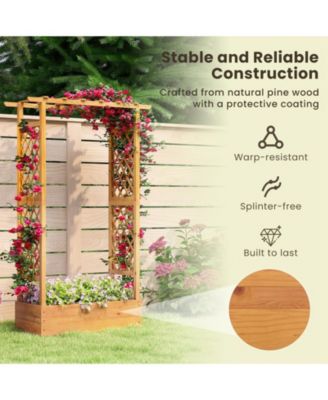 Wood Raised Garden Bed 70" with Lattice Trellis for Plants