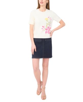 Women's Printed Short-Sleeve Sweater