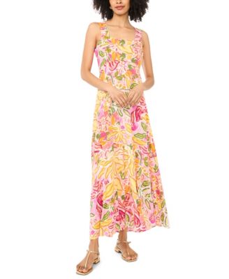 Women's Smocked Back Square Neck Maxi Dress