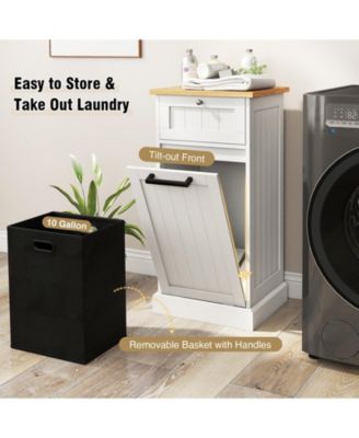 Freestanding Tilt Out Laundry Cabinet with Removable Basket and Storage Organizer