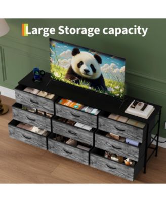 63 Inch Dresser TV Stand with 9 Fabric Drawers, Large Storage Chest, Wide Entertainment Center for 55 65 70 Inch TV