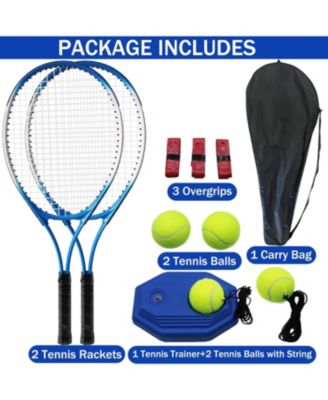 Tennis Racket Set for Adults 2 Players Includes 27 Inch Racquets 4 Tennis Balls Solo Trainer 3 Overgrips and Portable Bag