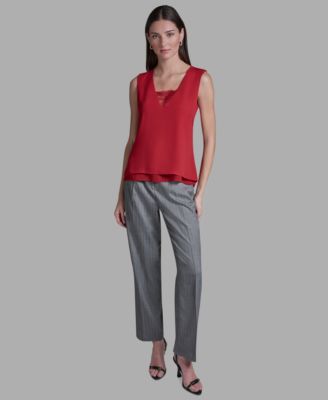 Women's V-Neck Lace Detail Pull-On Top