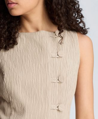 Women's Boat Neck Button Front Sheath Short Dress