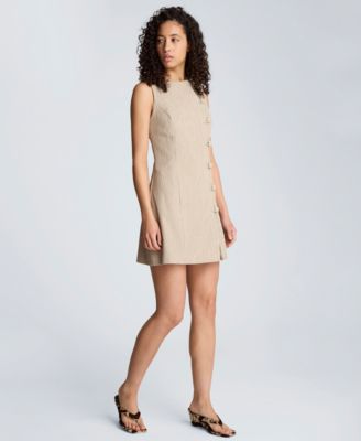 Women's Boat Neck Button Front Sheath Short Dress