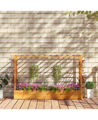 Outdoor 45 Inch Wooden Raised Planter Bed with Trellis