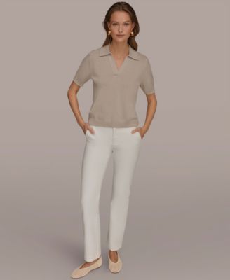 Women's Cotton Cashmere Polo Sweater with Elbow Sleeve