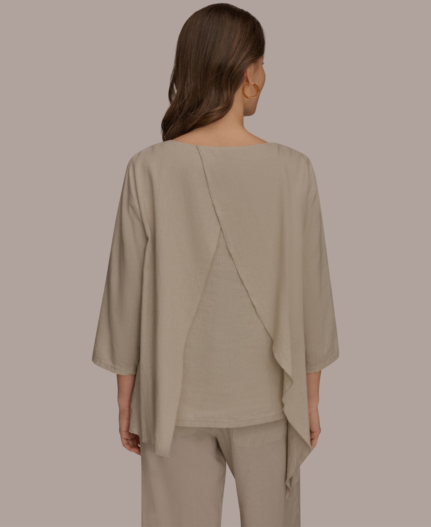 Женская блузка Donna Karan Weekend Linen Wrap Front 3/4 Sleeve, цвет: Серый — фото 2