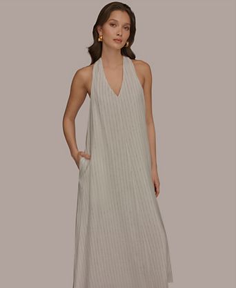 macy's linen blend halter midi dress I.n.c. International Concepts Women's Ruffle Sleeveless Dress, Exclusive Style it as seen with barely Rosie Linen Halter Midi Dress