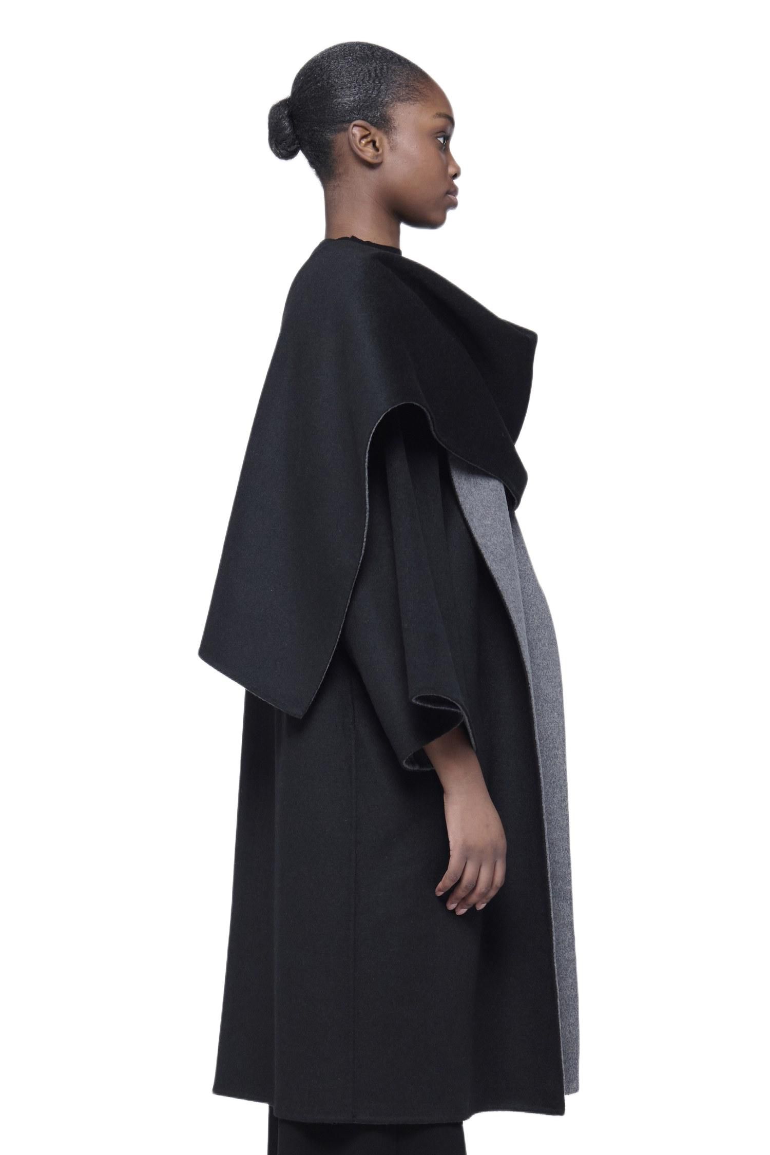 Women's Reversible Cacoon Coat with Scarf Detail
