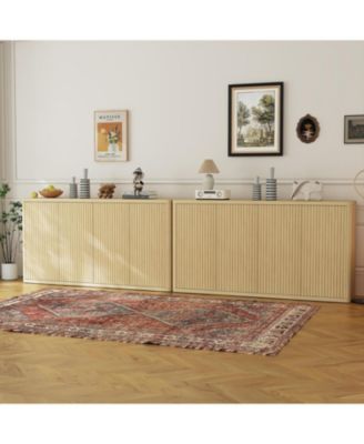 66.3'' Fluted Oak Sideboard Cabinet with 4 Doors & Adjustable Shelves, Modern Wood Buffet Storage